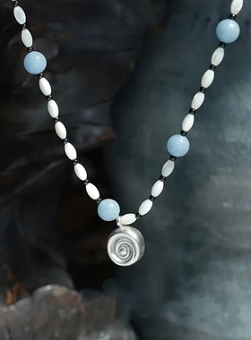 2025新款浅滩海螺项链 海边度假风高级感轻奢百搭蓝东陵串珠项链