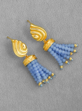 AIDEN*家蓝色流苏耳钉 海岛度假风小众轻奢精致翅膀流苏耳坠耳钉