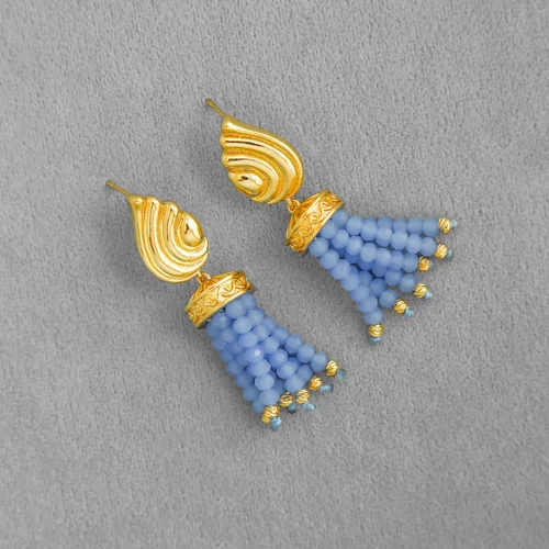 AIDEN*家蓝色流苏耳钉 海岛度假风小众轻奢精致翅膀流苏耳坠耳钉