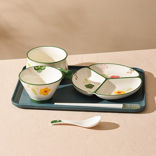 陶瓷日式 月子分餐盘家用盘盘创意早餐定量分隔餐具分格一人食三格