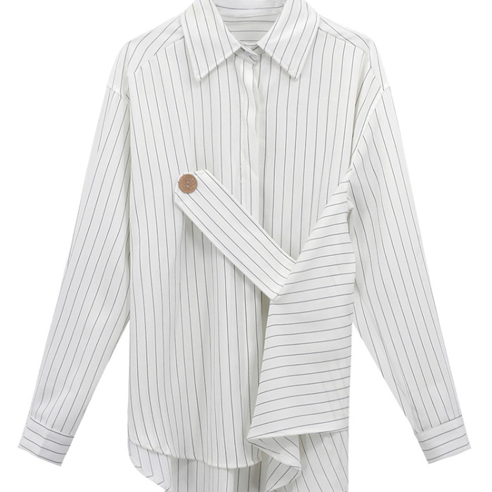 2024 PREGNANT WOMENS AUTUMN CLOTHES KOREAN VERSION STRIPED SHIRT WOMENS DESIGN SENSE NEW LOOSE MID-LENGTH IRREGULAR FOREIGN SHIRT