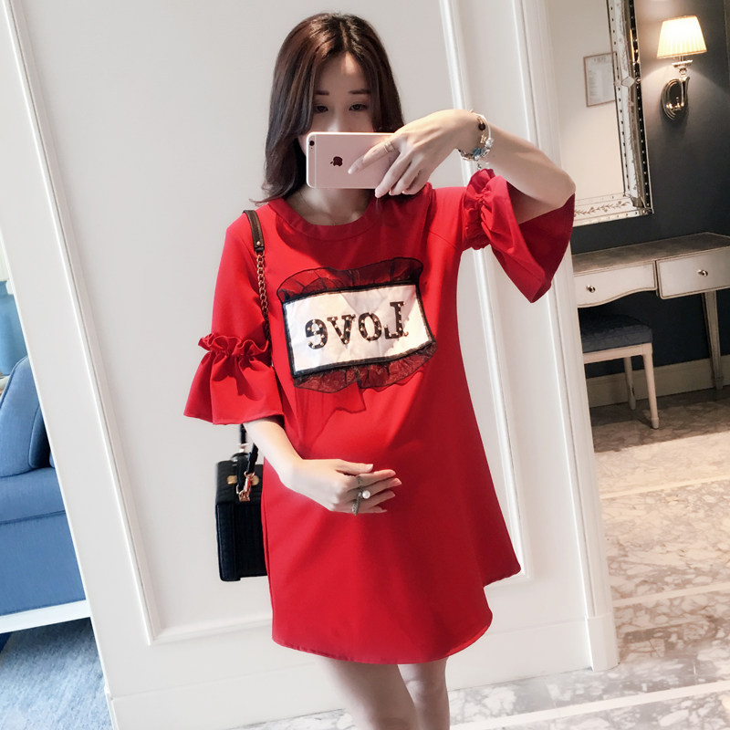 2024 MATERNITY SUMMER CLOTHES EMBROIDERED SHIRT CROPPED SLEEVE KOREAN VERSION DOLL PREGNANT WOMAN CASUAL COTTON SHIRT BASE LAYER