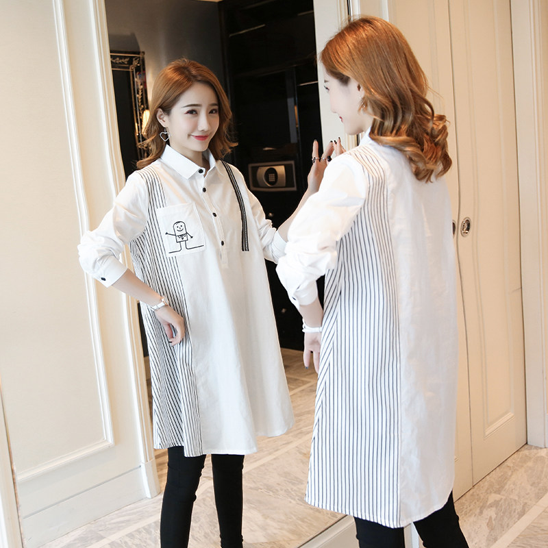 2024 SPRING MATERNITY KOREAN FASHION SHIRT LONG SLEEVE TOP MID LONG KOREAN LOOSE WOMENS COTTON SHIRT