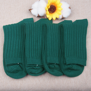 湖绿色袜子男女中筒袜 98%纯棉商务休闲双针棉袜秋冬防臭吸汗