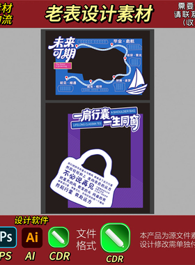 蓝色帆船成长路线毕业典礼美陈拍照框KT展板素材cdr毕业季美陈