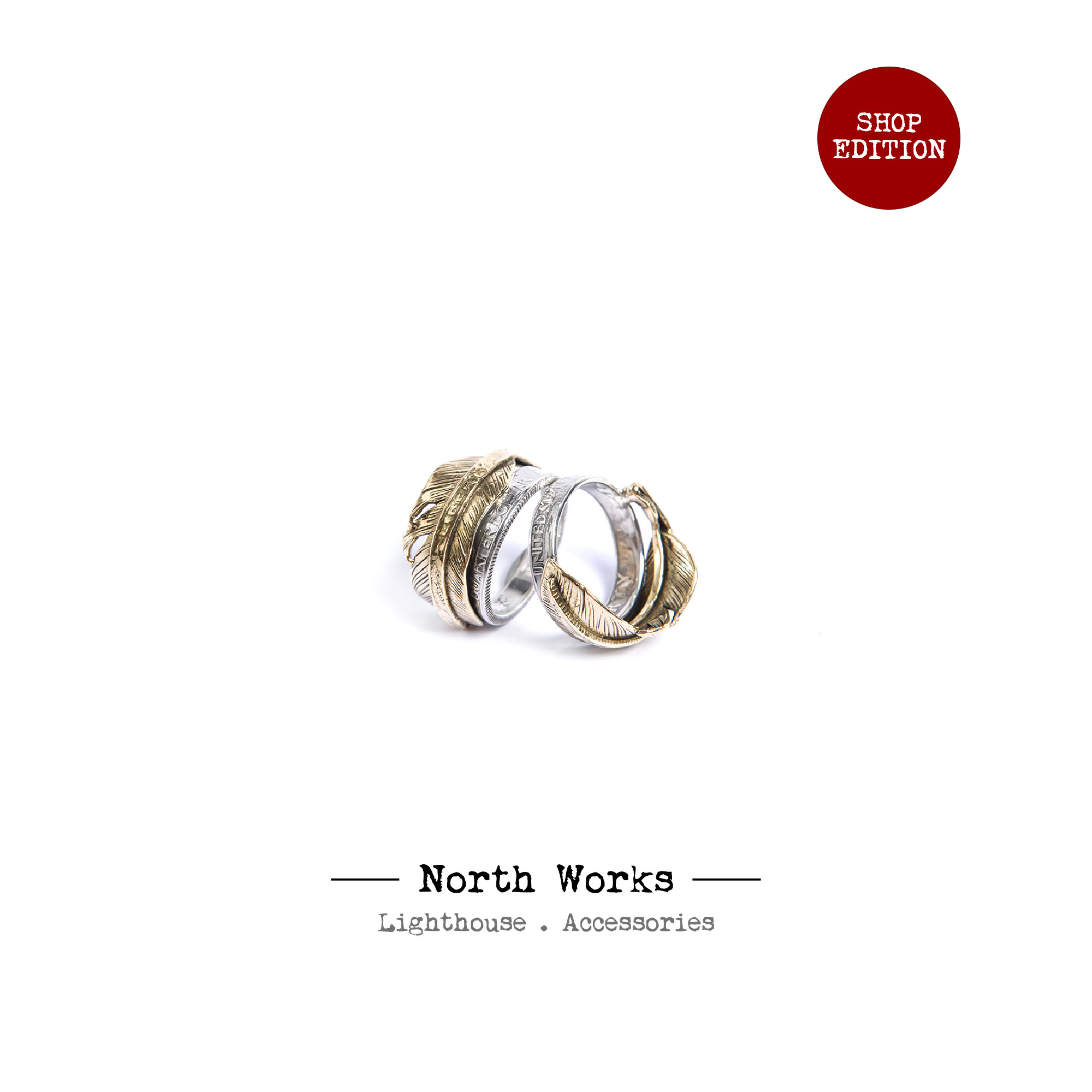NORTH WORKS 手打金羽戒指 18K金结合银币戒指 店铺限定 CG-026
