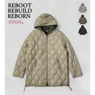 TAION男女宽松连帽羽绒服 侧开叉设计M65绗缝外套 轻盈保暖可收纳