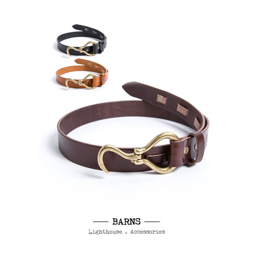 BARNS  LEATHER HOOK BELT 定番经典黄铜钩扣栃木皮 腰带 LE-4087