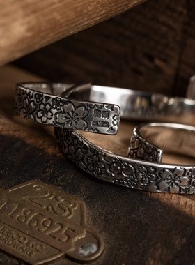 龍頭「光嵐」新款樱花主题手镯 男女情侣款950银镯 B-160