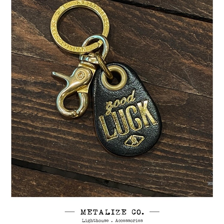 Metalize Co. "Good Luck"经典烫金皮牌纯铜挂钩钥匙扣