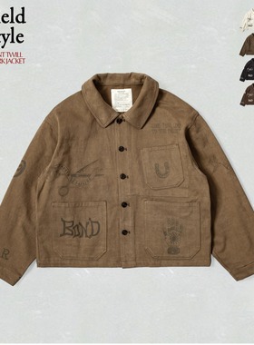 KRIFF MAYER 法式复古水洗工装夹克 手绘印花 落肩短款 三季通勤