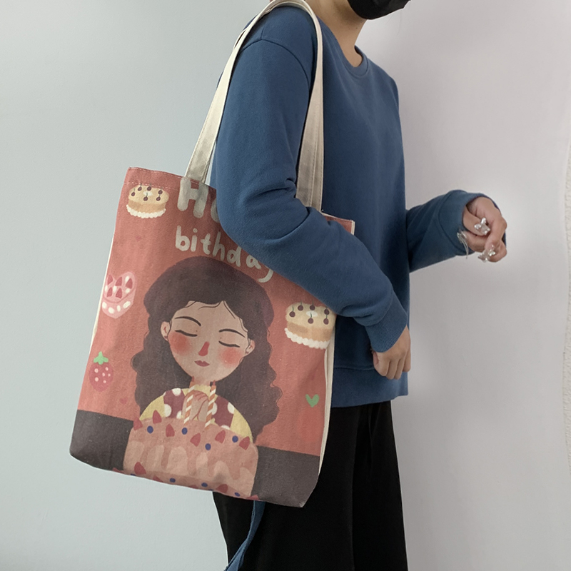 帆布包2021新款潮夏小个子女单肩可爱日系韩风ins大学生上课书袋