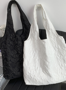 帆布包女日系ins韩风小众大容量学生上课白色提包拉链手提帆布袋