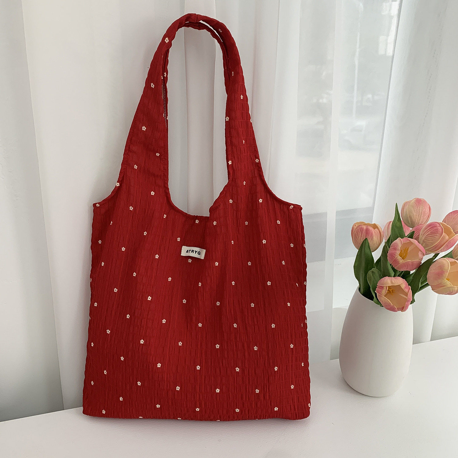 韩系简约波点帆布包女大容量单肩手提托特包小清新通勤包