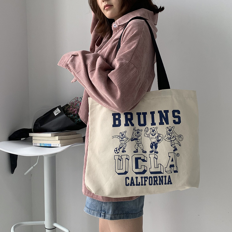 帆布包女单肩大容量日系ins韩国版ulzzang学生上课有拉链手提袋潮