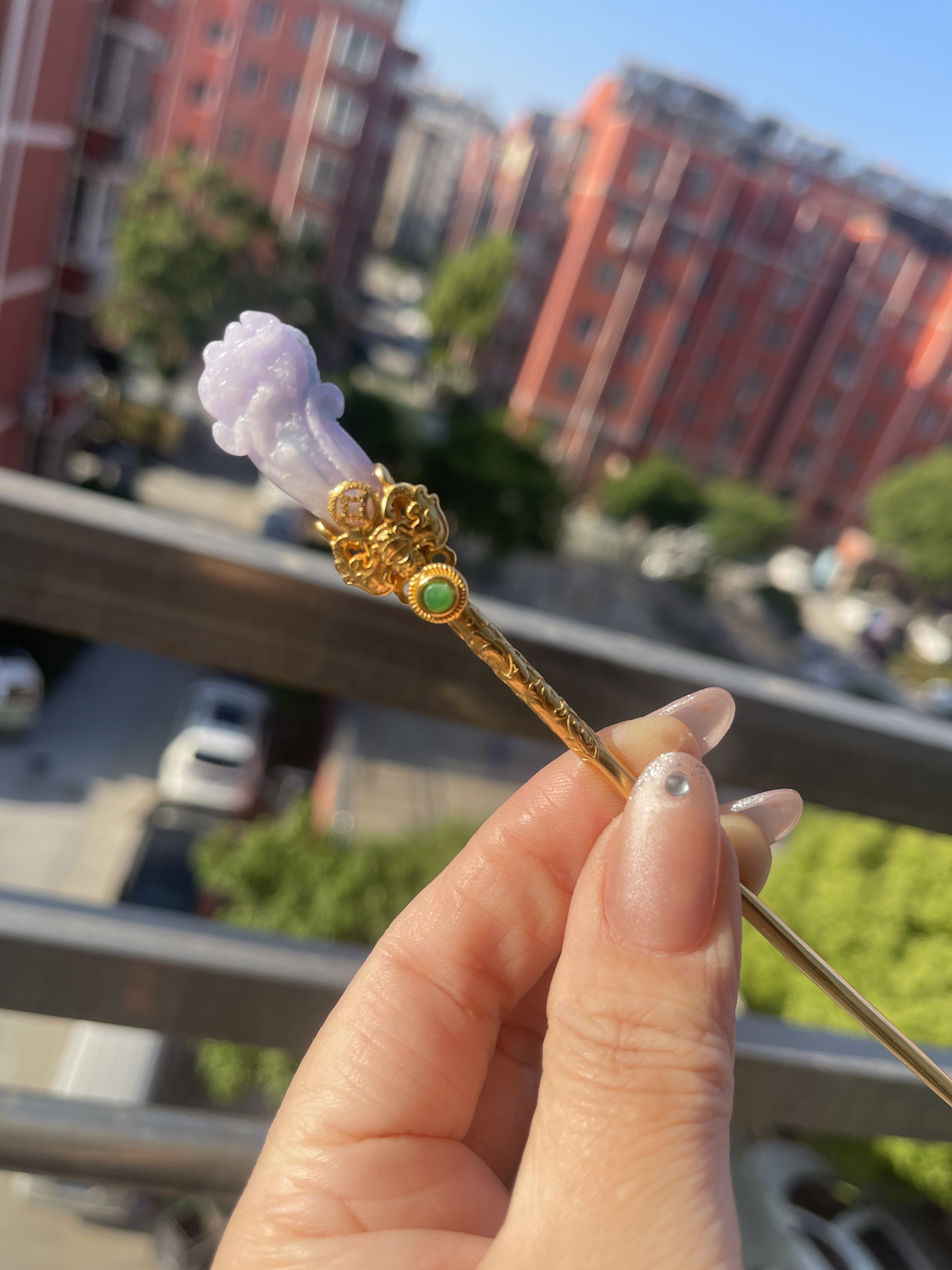 天然翡翠A货紫翡白菜发簪925纯银镶嵌民族风台湾工宫廷复古发钗