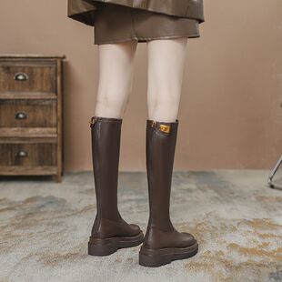 小个子小码女鞋313233高筒内增高厚底子拉链长筒靴小个子锁扣金靴