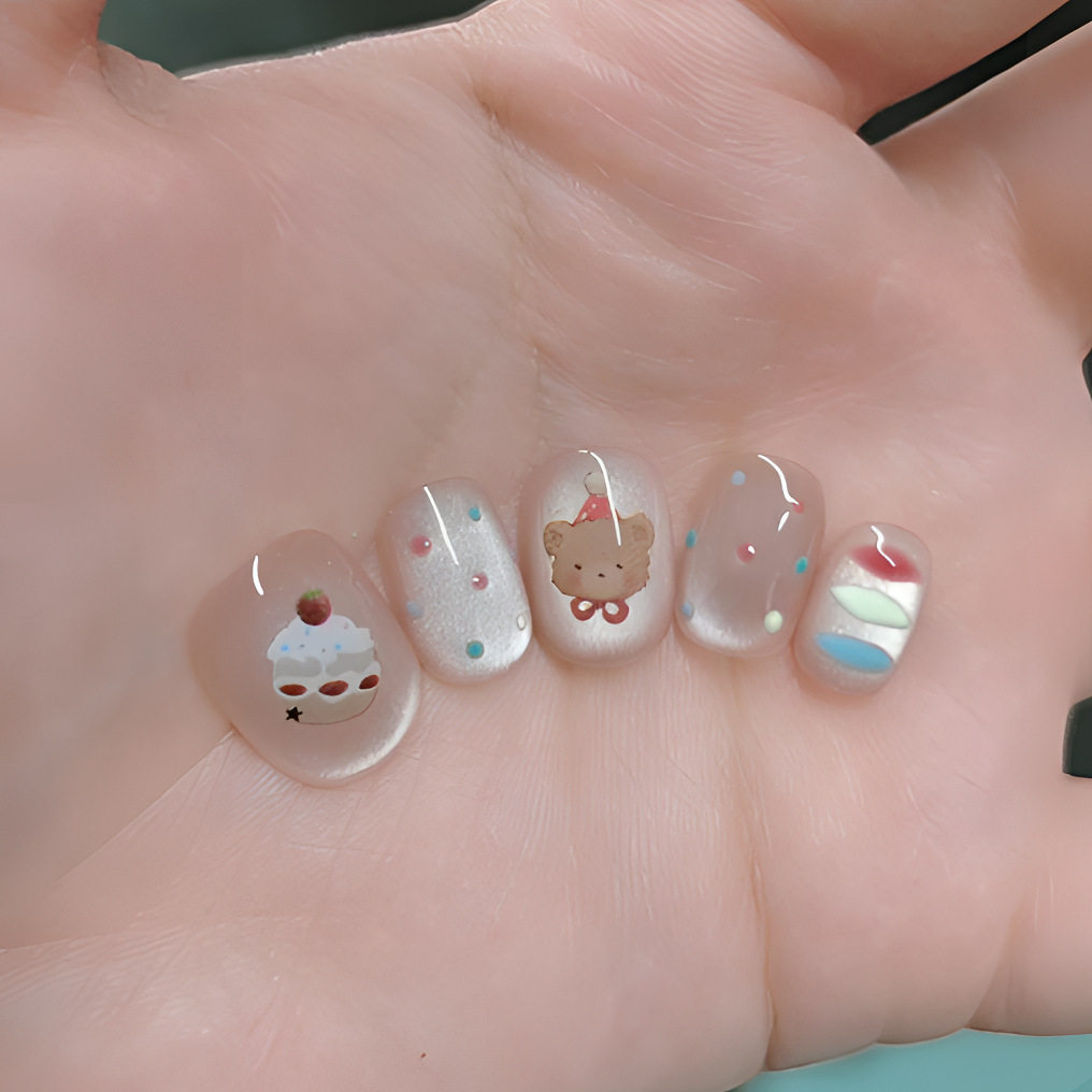 纯手工穿戴甲高级感品质短款豆豆甲猫眼小熊蛋糕卡通波点可爱美甲,彩妆/香水/美妆工具,穿戴甲/甲片,淘宝优惠券,粉丝福利购,淘宝优惠卷