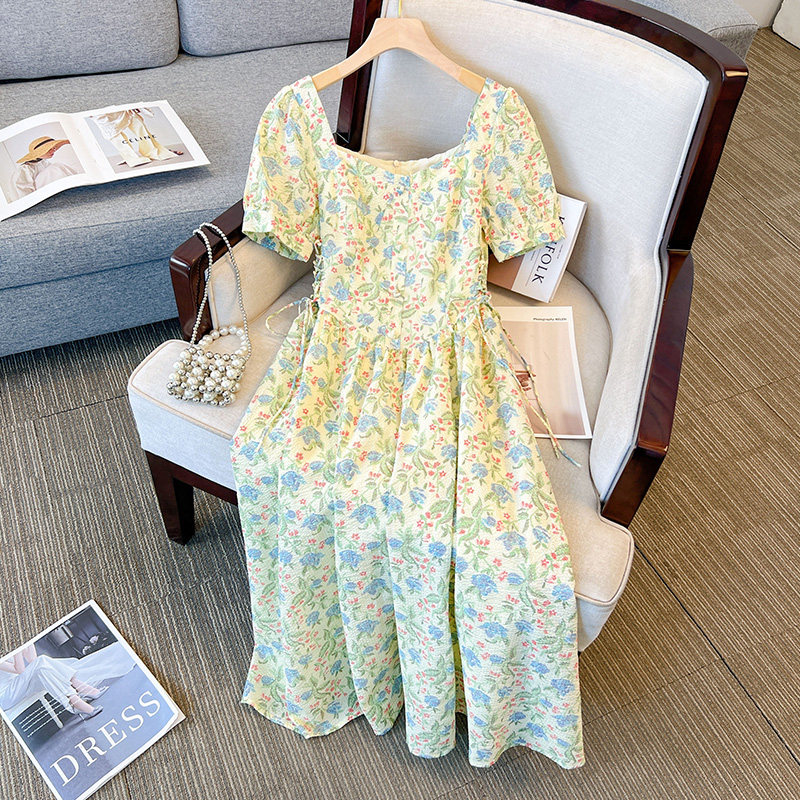 TEA BREAK FRENCH FLORAL CHIFFON DRESS WOMENS SUMMER 2023 NEW HIGH-END TEMPERAMENT BEAUTIFUL SQUARE NECK LONG SKIRT