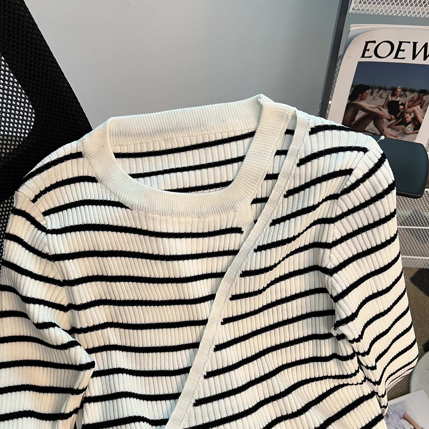 CLEARANCE PICKS UP BIG BRAND FAKE TWO OFF-THE-SHOULDER KNITWEAR WOMENS LONG-SLEEVED TOPS A SENSE OF DESIGN NICHE CHIC BASE SWEATERS