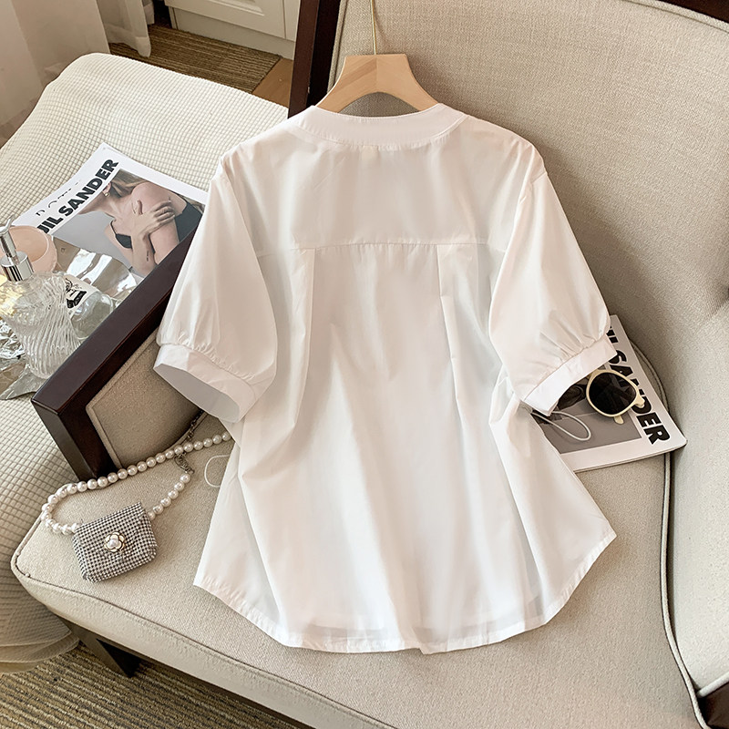 CLEARANCE PICKS UP BIG-BRAND FRENCH DIAGONAL DRAWSTRING WAIST SHIRT WOMENS SUMMER SHORT-SLEEVED TOP HIGH-QUALITY CHIC AND BEAUTIFUL SHIRT