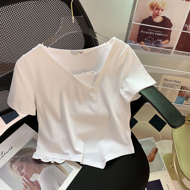 FOREIGN TRADE TAIL LIST BIG BRAND CUT LABEL REMOVE THE CABINET PICK UP THE LEAK PURE DESIRE WIND SHORT-SLEEVED T-SHIRT WOMENS SUMMER VACATION TWO CHIC SHORT TOPS