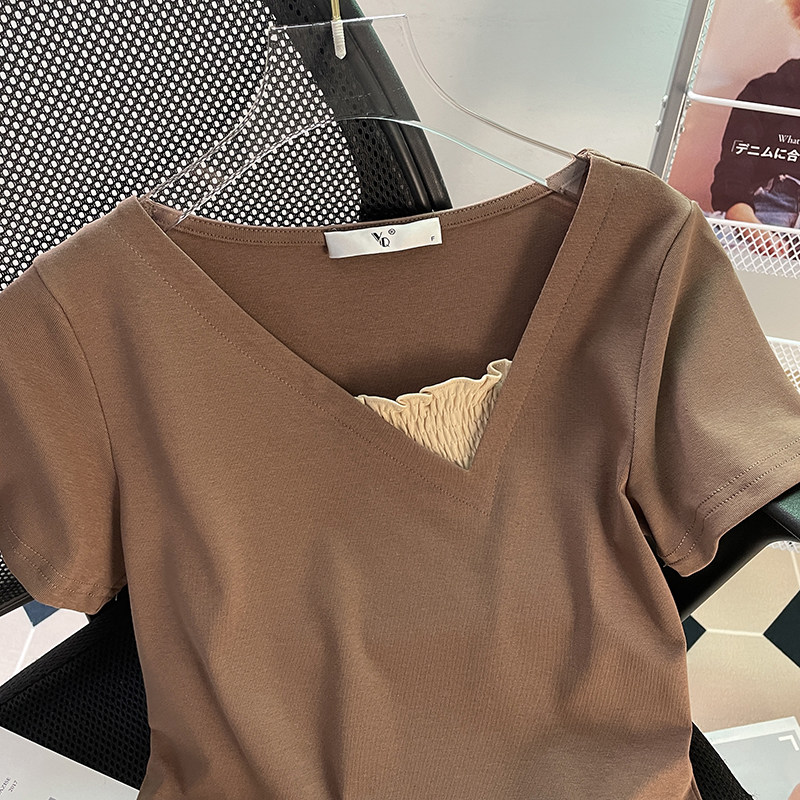 FOREIGN TRADE TAIL LIST BIG BRAND CUT LABEL REMOVE THE CABINET PICK UP THE LEAK PURE DESIRE WIND SHORT-SLEEVED T-SHIRT WOMENS SUMMER VACATION TWO CHIC SHORT TOPS