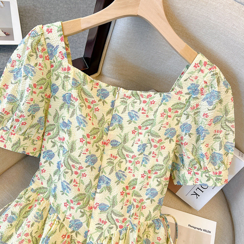 TEA BREAK FRENCH FLORAL CHIFFON DRESS WOMENS SUMMER 2023 NEW HIGH-END TEMPERAMENT BEAUTIFUL SQUARE NECK LONG SKIRT