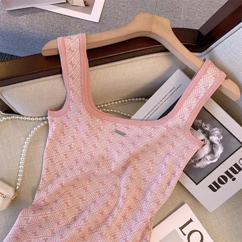 CLEARANCE PICKED UP BIG BRAND FRENCH SMALL KNIT VEST DRESS WOMENS SUMMER LUXURY SENSE SUSPENDER A-LINE SHORT SKIRT