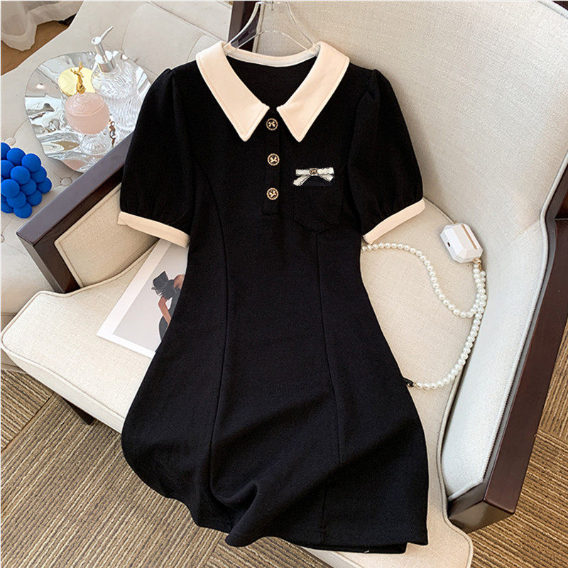 2024 SUMMER NEW HIGH-END SKINNY POLO NECK DRESS FRENCH HONG KONG STYLE RETRO CHIC SKIRT