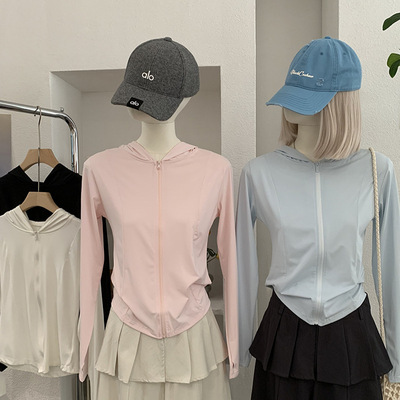 玛莱 修身防晒衣女春夏季新款户外轻薄透气长袖纯色瑜伽服 6822