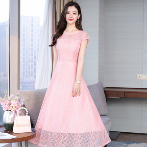 RY1725#加肥加大码女装胖mm夏装 打底衫女200斤宽松显瘦中长款蕾丝连衣裙