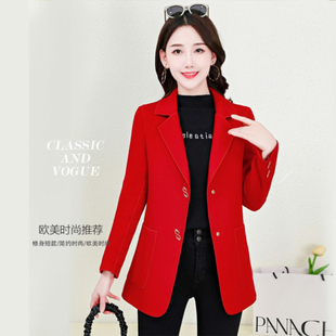 中长款双面羊绒大衣女秋冬季西装领新款中年妈妈妮子红色毛呢外套