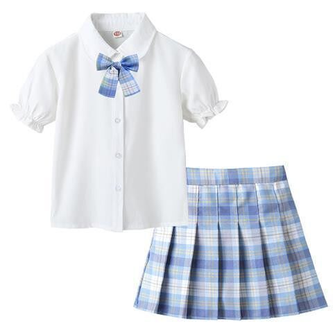 童装女童套装短袖格裙2026新款小孩jk制服套装时尚洋气领花小学生