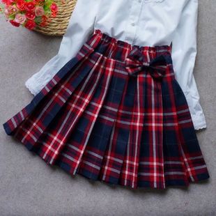 女童韩版学院风格子学生短裙蓬蓬裙中大儿童白衬衫百褶裙子半身裙