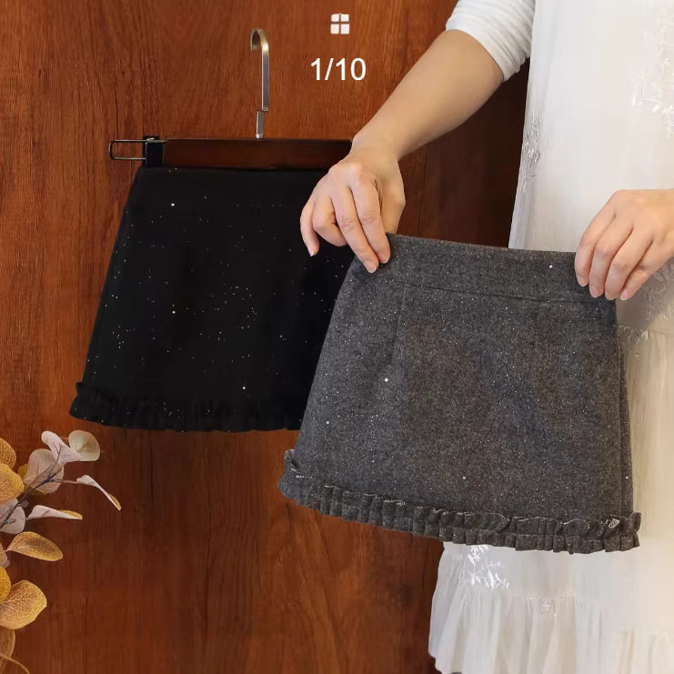 女童2026秋冬加厚毛呢半身裙女高腰荷叶边A字短裙百搭防走光公主