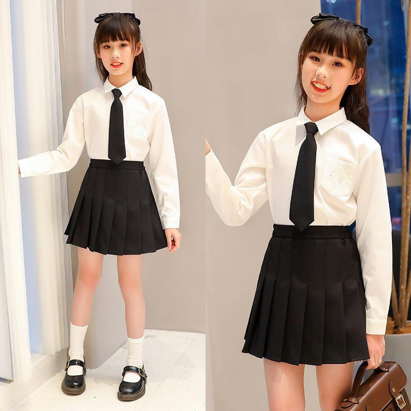 女童学院风套装裙jk制服长袖白衬衫短裙儿童演出班服两件套女大童