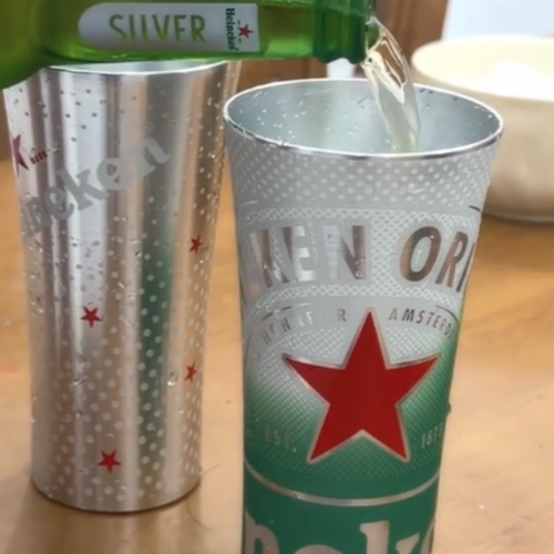 喜力冷变色铝杯啤酒杯子日本三得利家用创意露营户外水杯定制批发