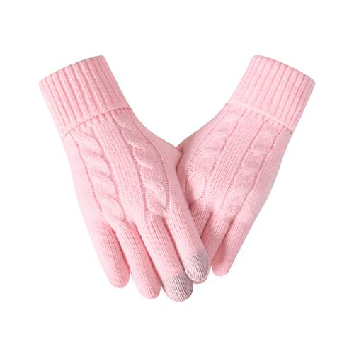 竖条扭花手套女针织毛线拉绒保暖