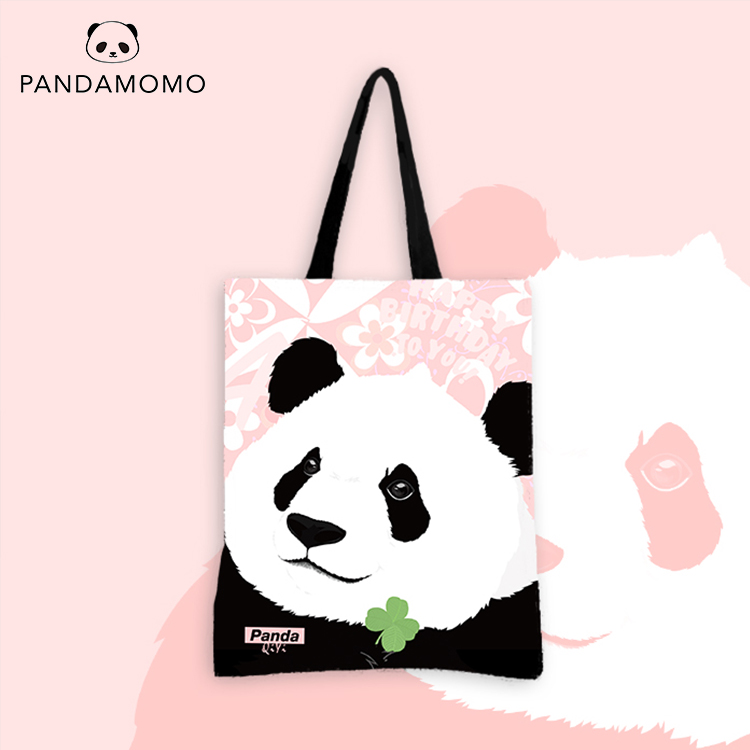 Pandamomo 大熊猫提袋可爱环保布包包单肩包奇一幸运草四岁生日款