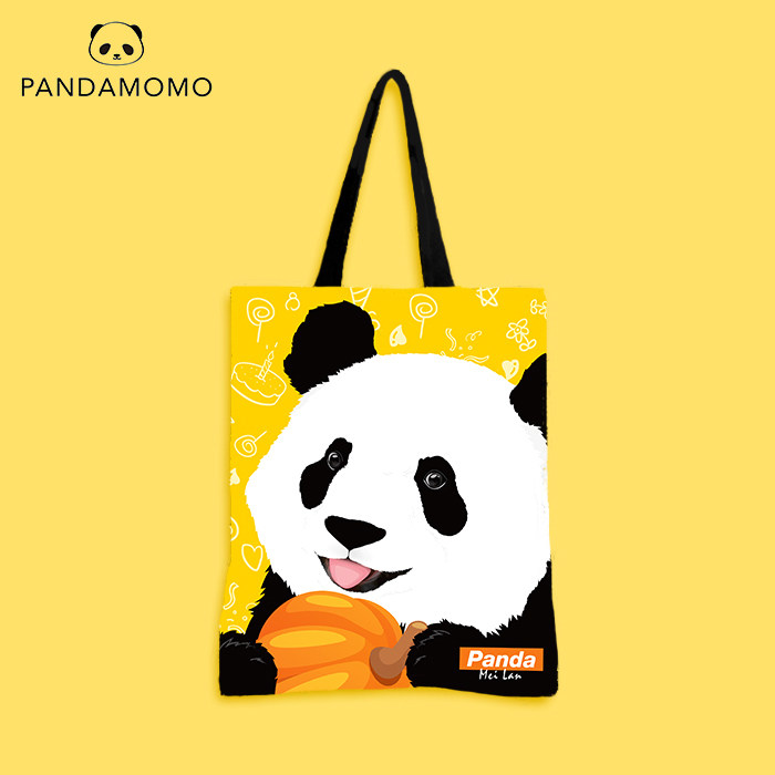 pandamomo 大熊猫提袋 卡通可爱布包包竖款休闲单肩学生 梅兰吃瓜