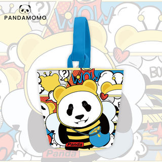 Pandamomo 原创大熊猫环保布包包 印花手提包手腕包小水桶 成实