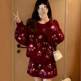 温柔慵懒风高领针织毛衣半身裙两件套女秋冬大码套装气质简约长袖