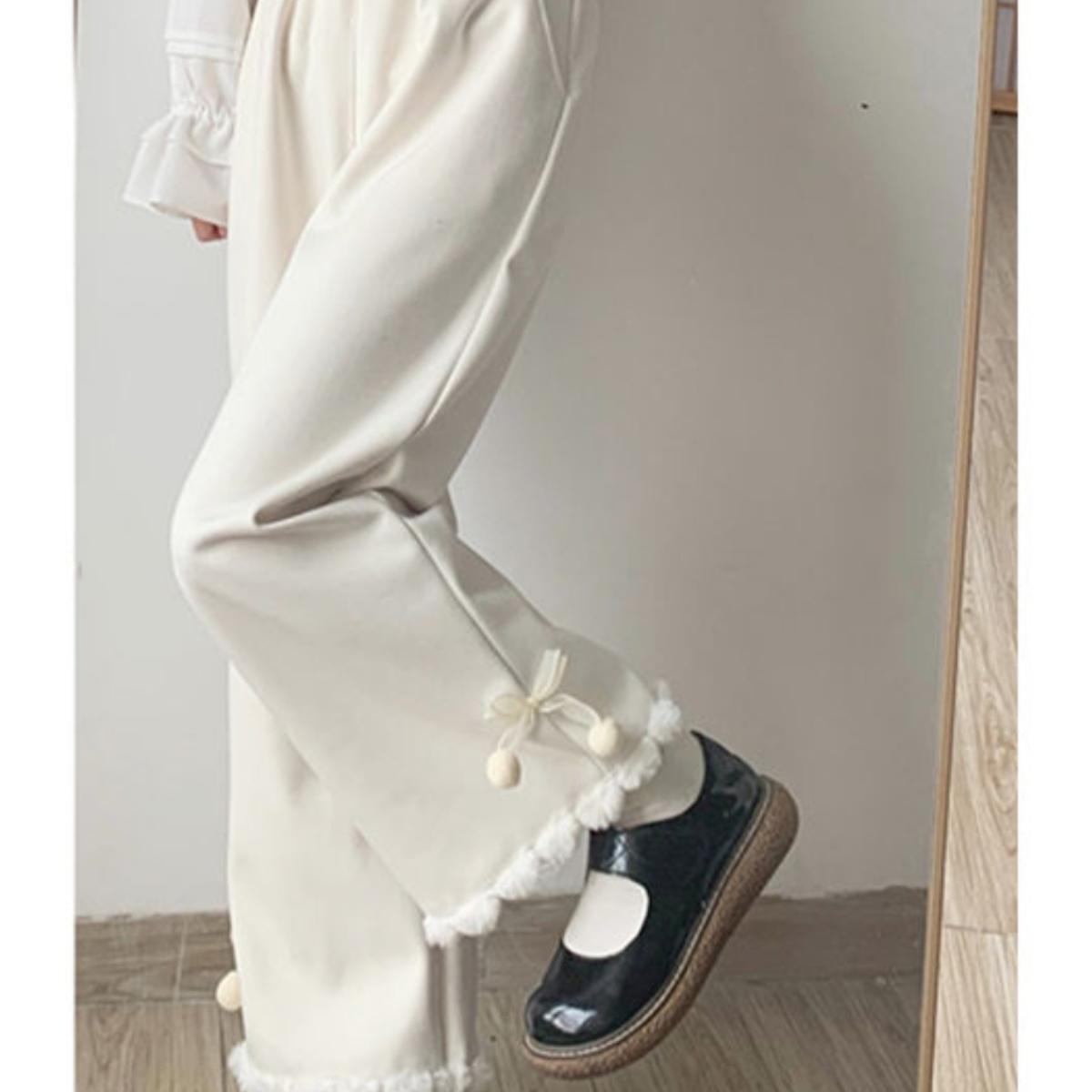 日系软妹休闲裤蝴蝶结小毛球