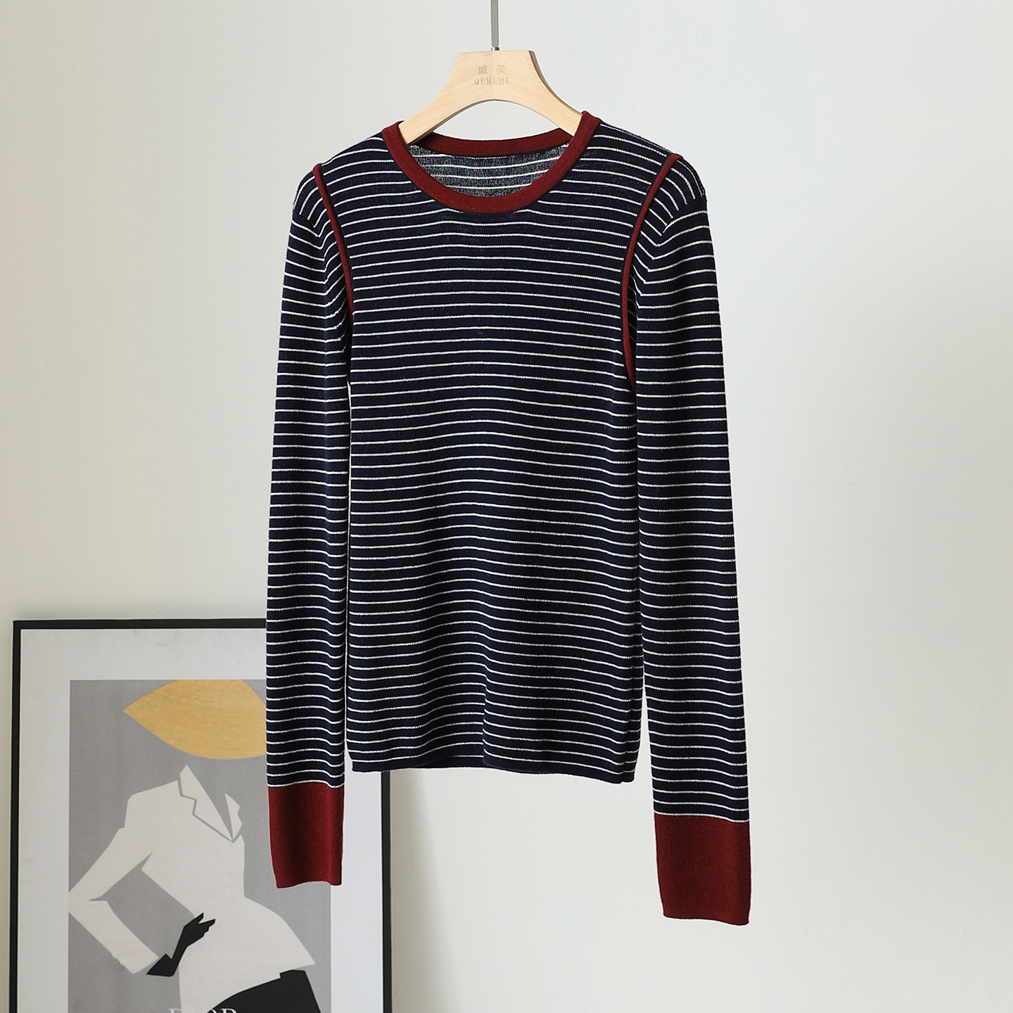 撞色条纹超细羊毛衫针织衫打底衫