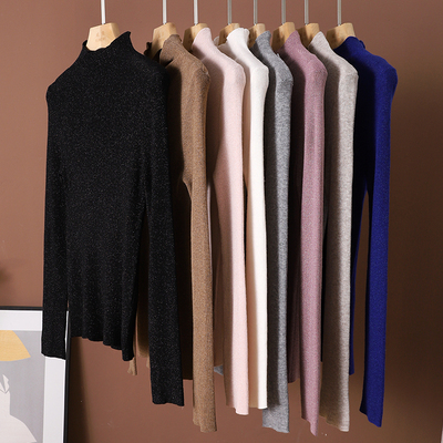 半高领修身羊毛亮丝针织打底衫薄