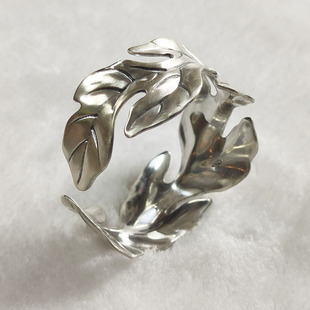 入梦  s925纯银宽面叶子手镯子女款复古开口手环创意送女友礼物