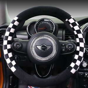 宝马MINIcooper黑白毛绒方向盘套冬季方向盘毛绒人造毛绒人气顺丰
