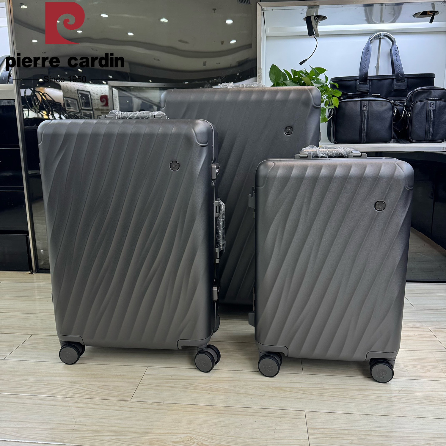 皮尔卡丹20寸灰色拉杆箱专柜正品