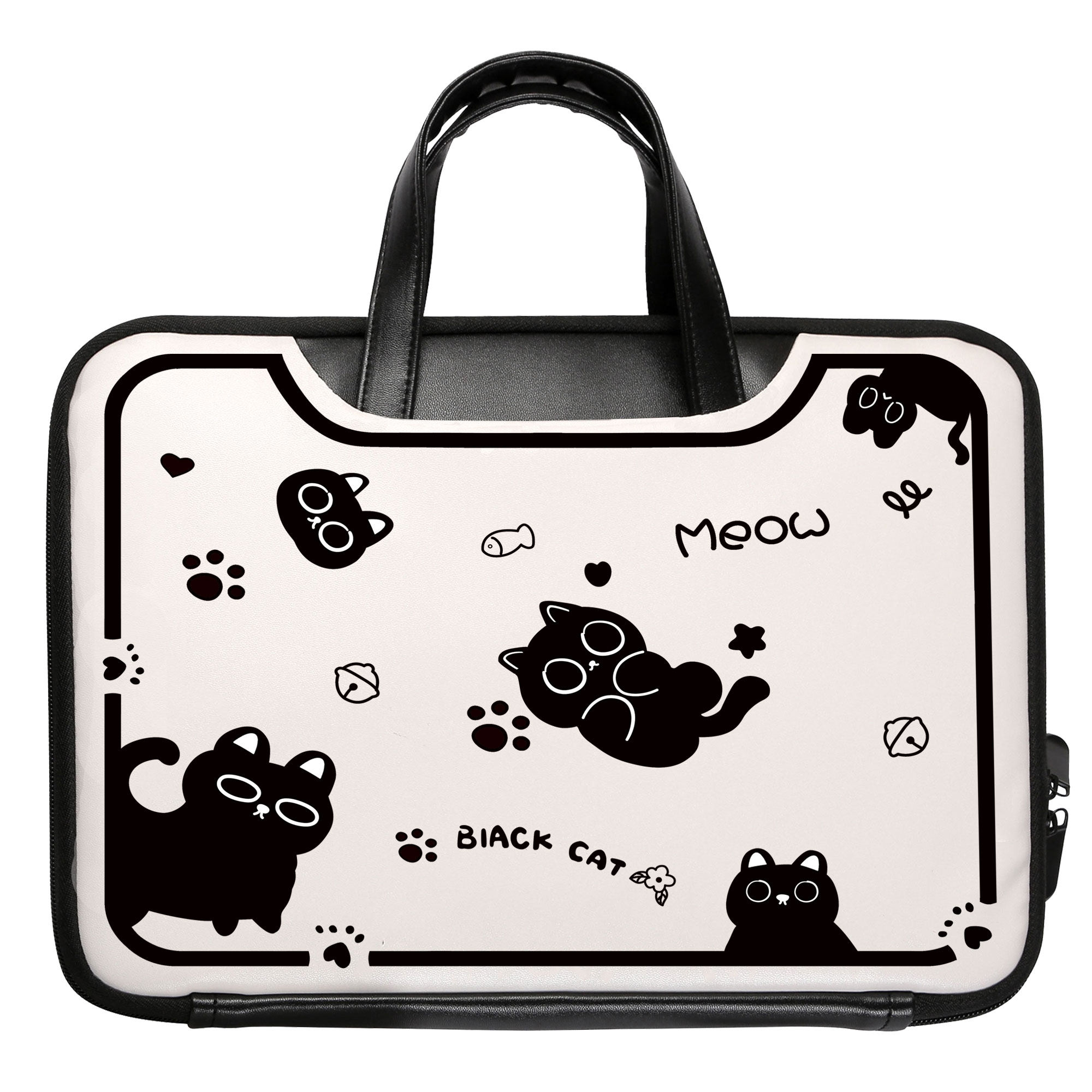黑色可爱猫咪笔记本手提电脑包14寸13寸适用苹果macbookpro13华为联想惠普星14寸可爱防震斜跨通勤电脑包